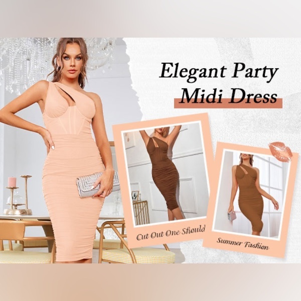 Kutumai One-Shoulder Mesh Corset Midi Dress – Nude/Peach – XS – NWT - Picture 4 of 9